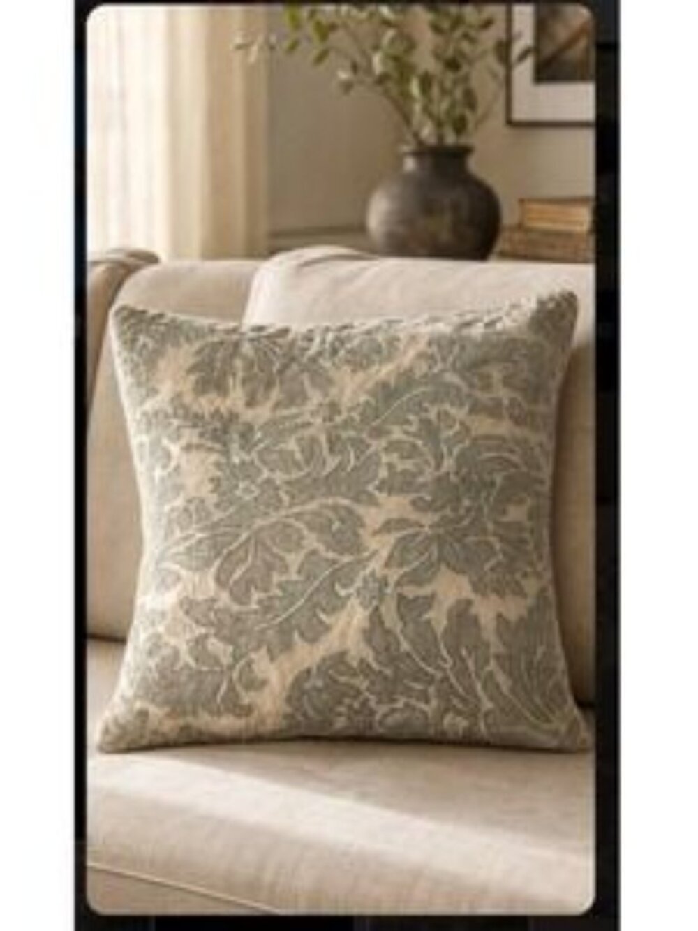 Pottery Barn 24x24 Acanthus Leaf Embroidered Linen Applique Pillow Cover